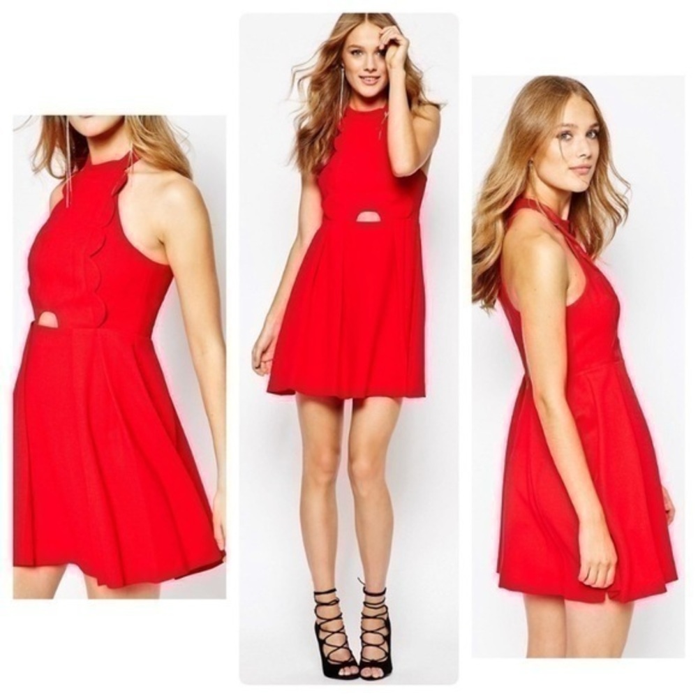 BCBGeneration red scallop trim flare dress